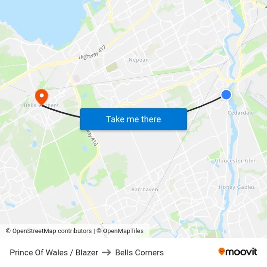 Prince Of Wales / Blazer to Bells Corners map