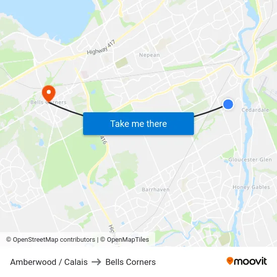 Amberwood / Calais to Bells Corners map