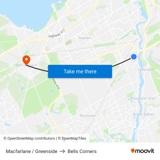 Macfarlane / Greenside to Bells Corners map