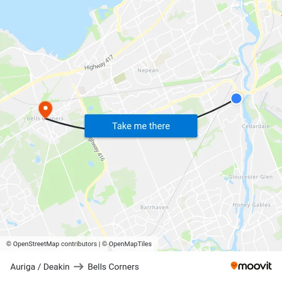 Auriga / Deakin to Bells Corners map
