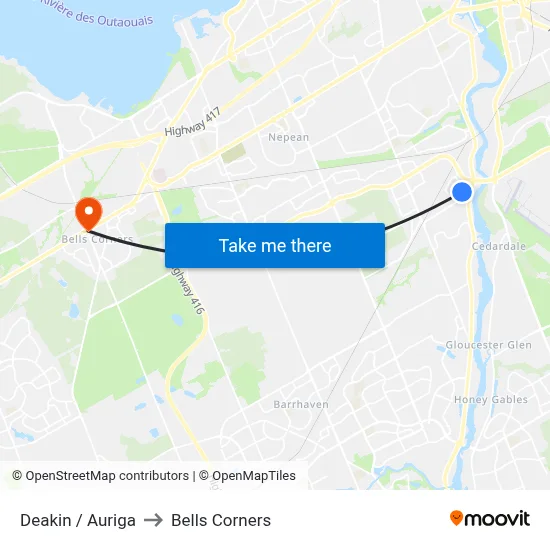 Deakin / Auriga to Bells Corners map