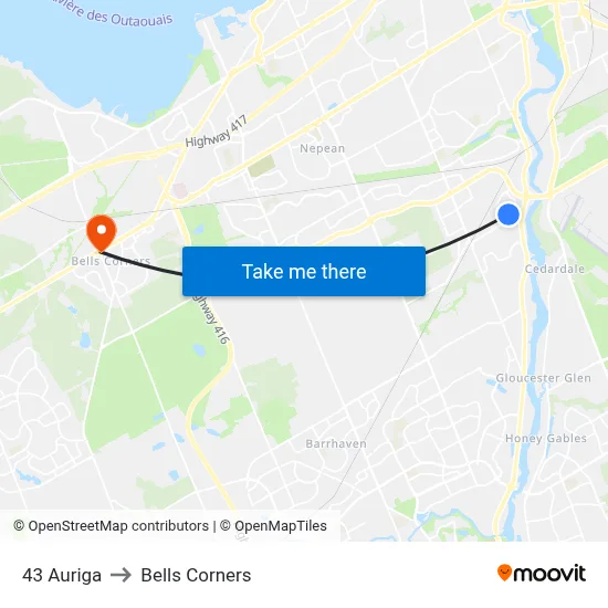 43 Auriga to Bells Corners map