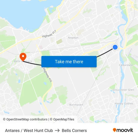Antares / West Hunt Club to Bells Corners map