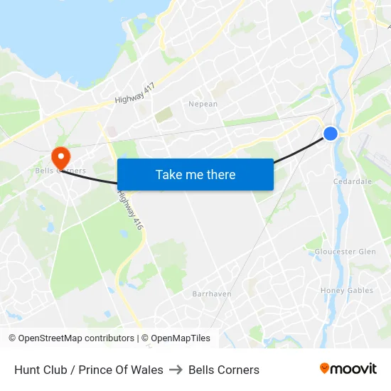 Hunt Club / Prince Of Wales to Bells Corners map