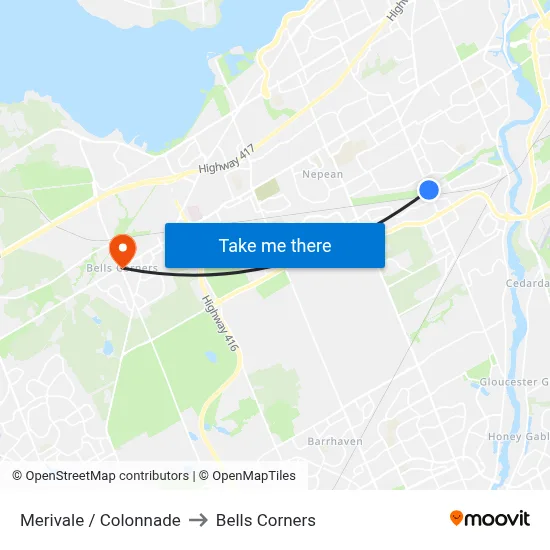 Merivale / Colonnade to Bells Corners map