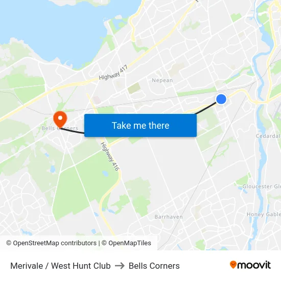 Merivale / West Hunt Club to Bells Corners map