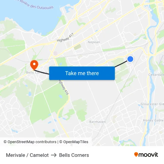 Merivale / Camelot to Bells Corners map