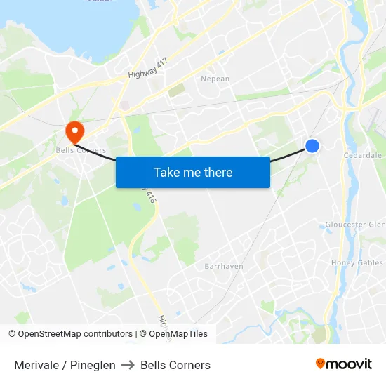 Merivale / Pineglen to Bells Corners map