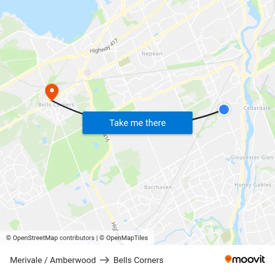 Merivale / Amberwood to Bells Corners map