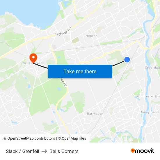 Slack / Grenfell to Bells Corners map