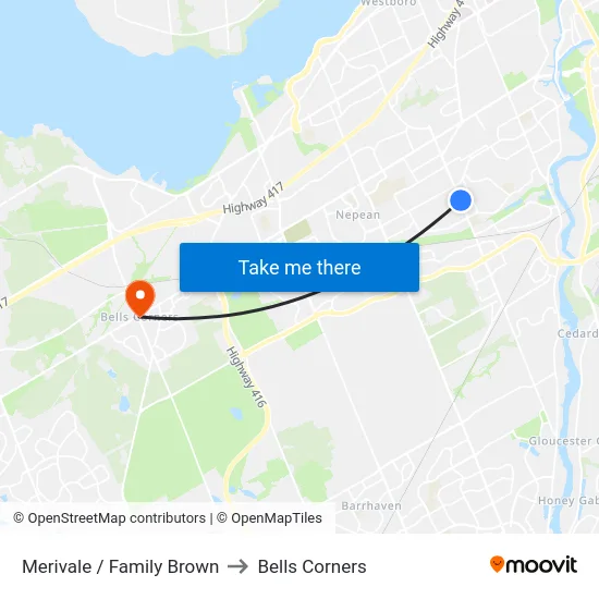 Merivale / Family Brown to Bells Corners map