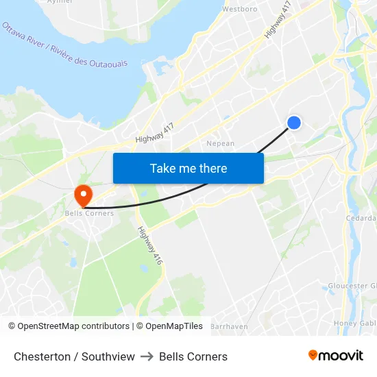 Chesterton / Southview to Bells Corners map