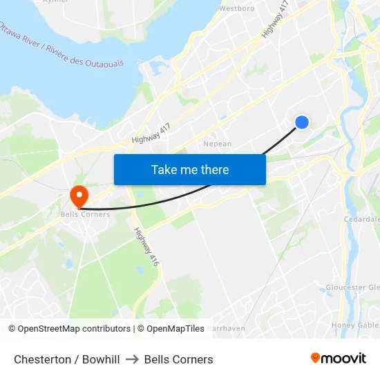 Chesterton / Bowhill to Bells Corners map