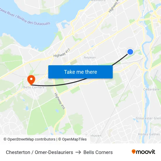 Chesterton / Omer-Deslauriers to Bells Corners map