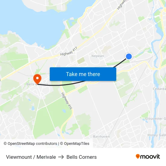 Viewmount / Merivale to Bells Corners map