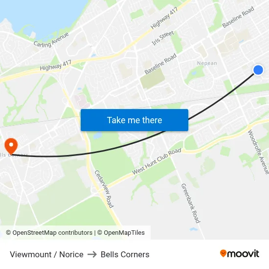 Viewmount / Norice to Bells Corners map