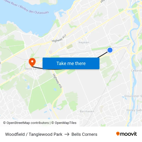 Woodfield / Tanglewood Park to Bells Corners map