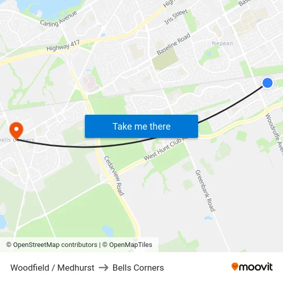 Woodfield / Medhurst to Bells Corners map