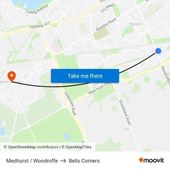 Medhurst / Woodroffe to Bells Corners map