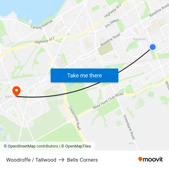 Woodroffe / Tallwood to Bells Corners map