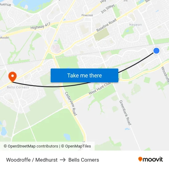 Woodroffe / Medhurst to Bells Corners map