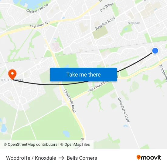 Woodroffe / Knoxdale to Bells Corners map