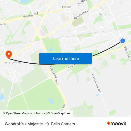 Woodroffe / Majestic to Bells Corners map