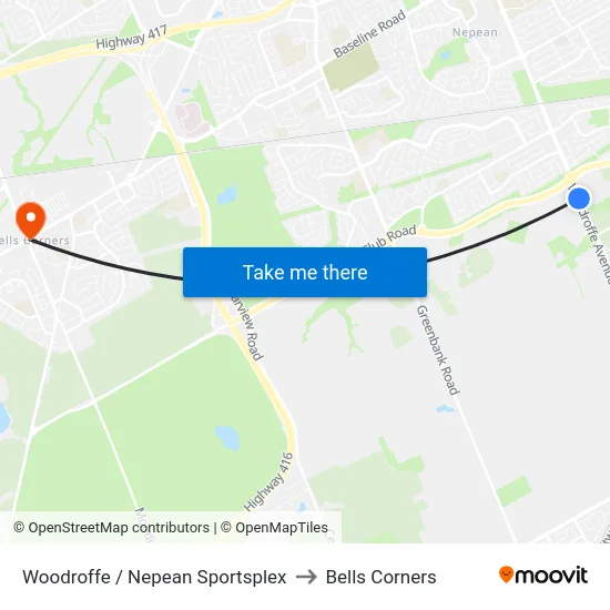 Woodroffe / Nepean Sportsplex to Bells Corners map