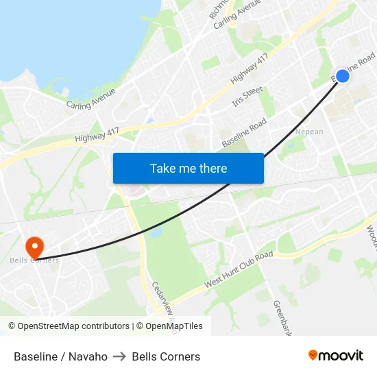 Baseline / Navaho to Bells Corners map