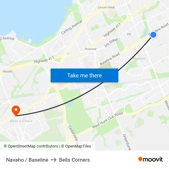 Navaho / Baseline to Bells Corners map