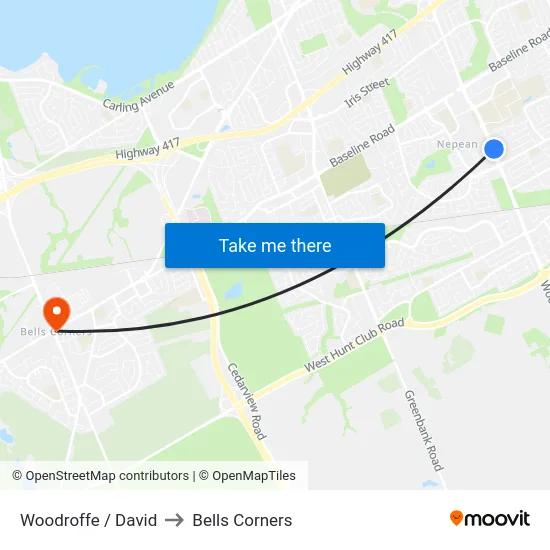 Woodroffe / David to Bells Corners map