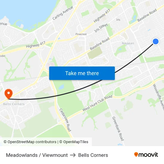 Meadowlands / Viewmount to Bells Corners map