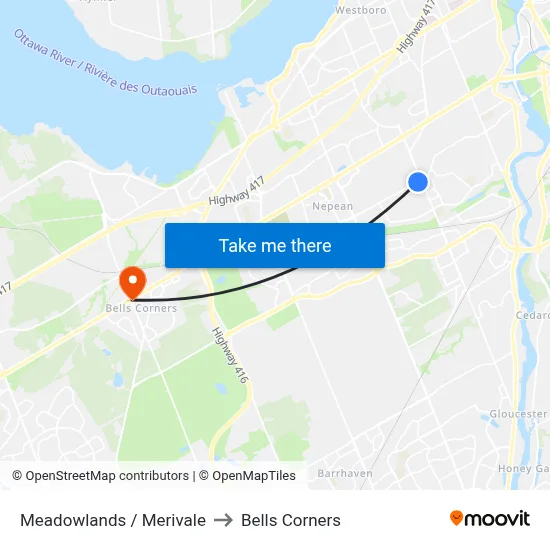 Meadowlands / Merivale to Bells Corners map