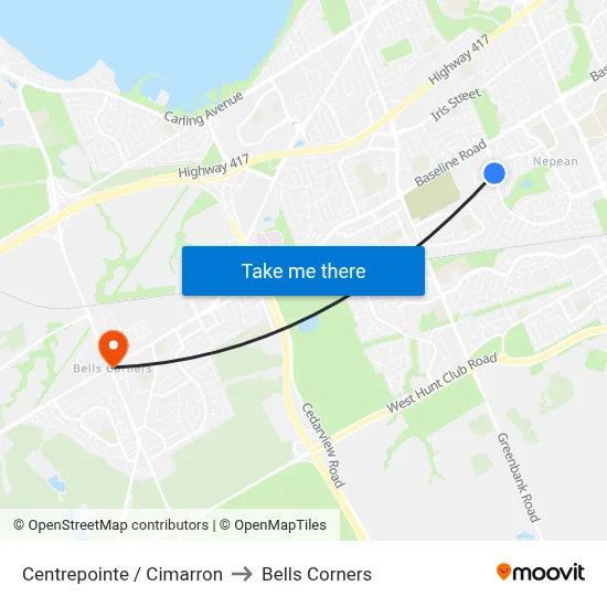 Centrepointe / Cimarron to Bells Corners map