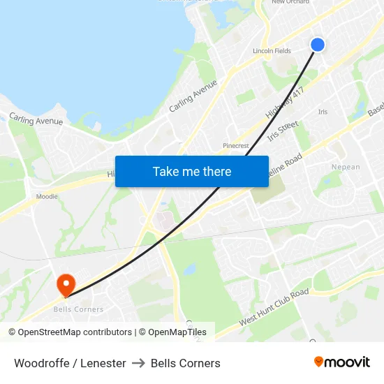 Woodroffe / Lenester to Bells Corners map