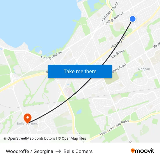 Woodroffe / Georgina to Bells Corners map