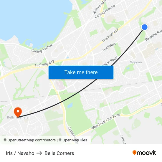 Iris / Navaho to Bells Corners map