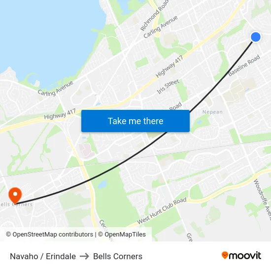 Navaho / Erindale to Bells Corners map