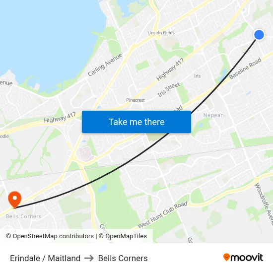 Erindale / Maitland to Bells Corners map