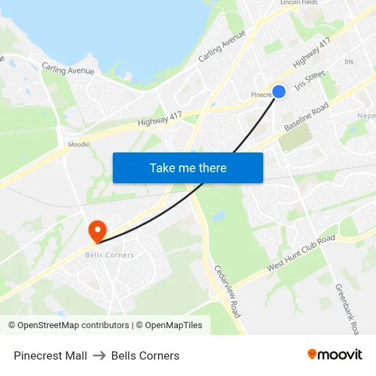 Pinecrest Mall to Bells Corners map