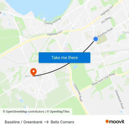 Baseline / Greenbank to Bells Corners map