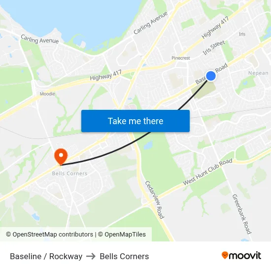 Baseline / Rockway to Bells Corners map