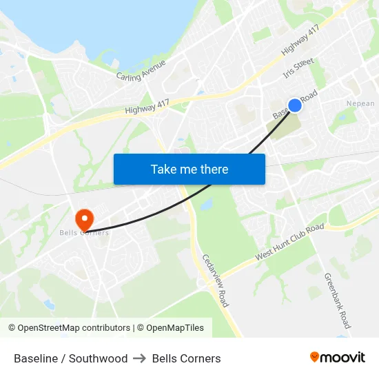 Baseline / Southwood to Bells Corners map