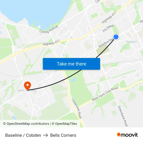 Baseline / Cobden to Bells Corners map