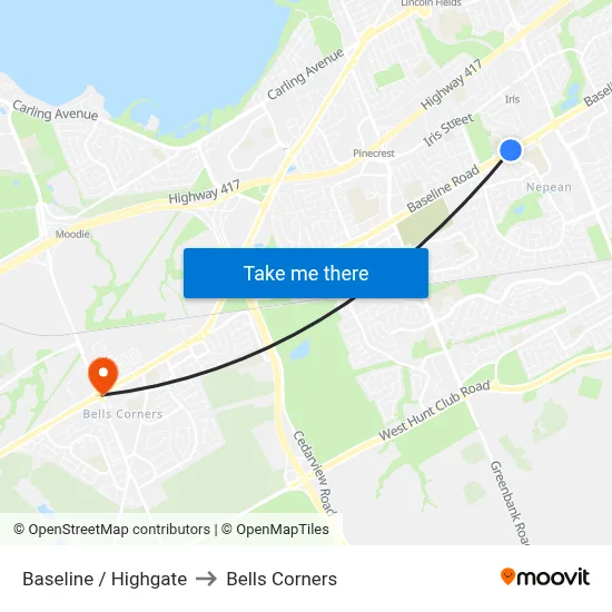 Baseline / Highgate to Bells Corners map