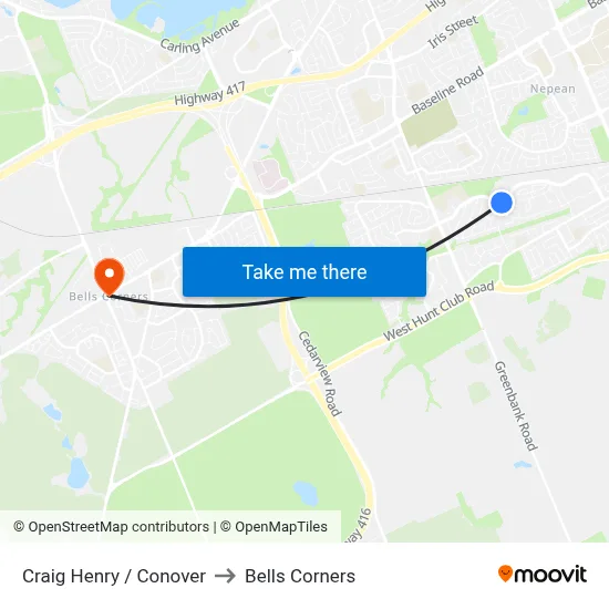 Craig Henry / Conover to Bells Corners map