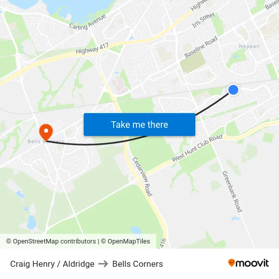 Craig Henry / Aldridge to Bells Corners map
