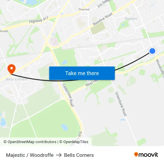 Majestic / Woodroffe to Bells Corners map