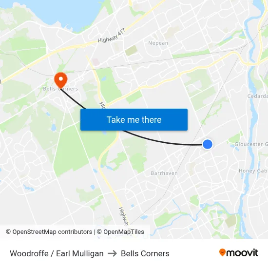 Woodroffe / Earl Mulligan to Bells Corners map