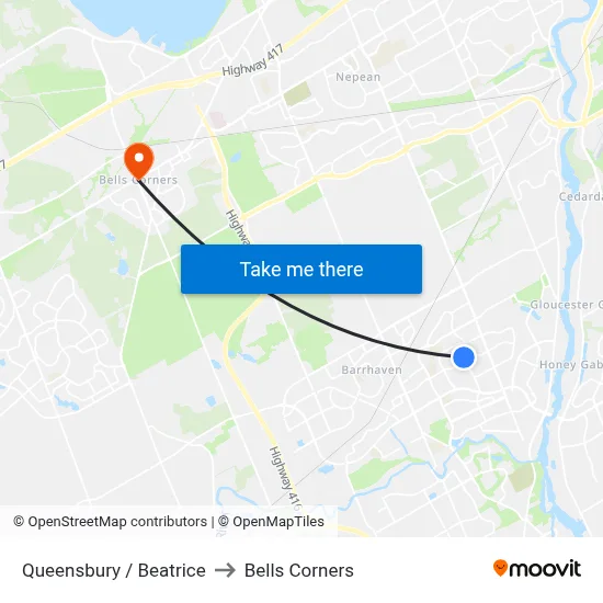 Queensbury / Beatrice to Bells Corners map